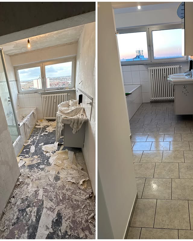 Salle de bain avant et après nettoyage de fin de chantier