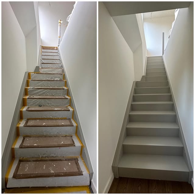 Escalier avant et après nettoyage après travaux
